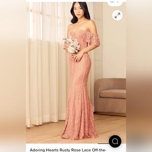 Adoring Hearts Rusty Rose Lace Off-the-Shoulder Maxi Dress
